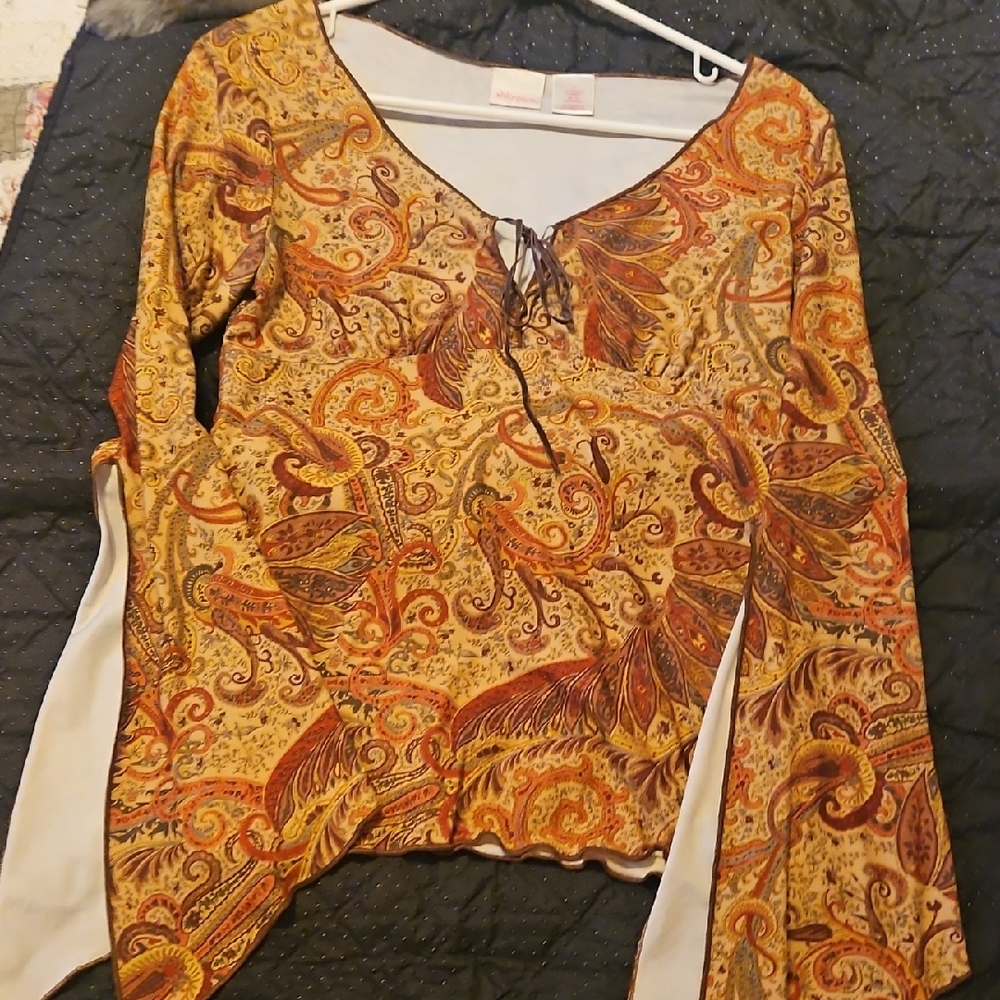 Xhilaration Paisley Lace-Up Blouse in Orange and Brown